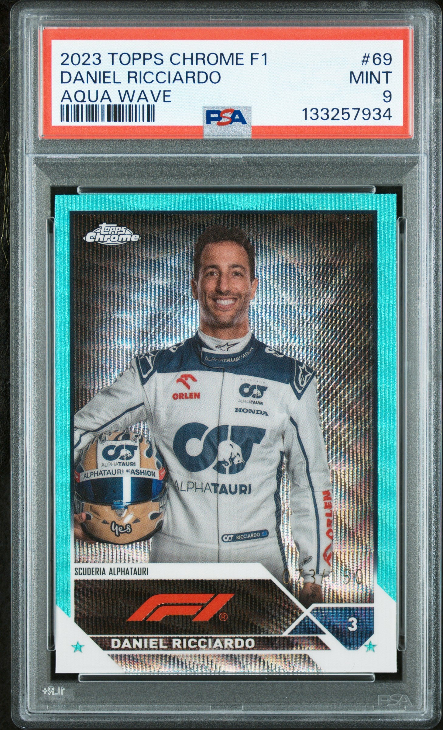 2023 Topps Chrome Formula 1 #69 Daniel Ricciardo Aqua Wave /150 PSA 9