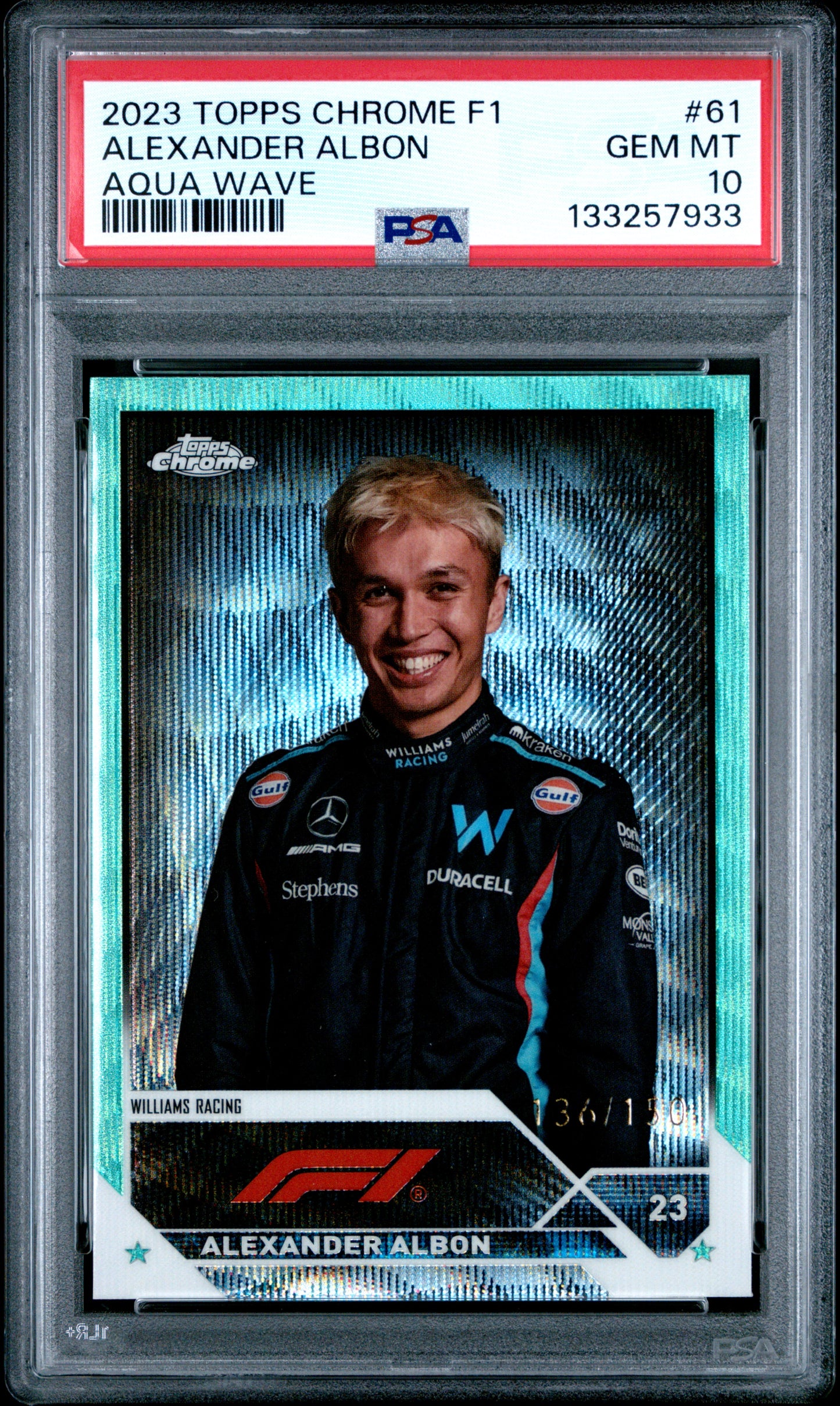 2023 Topps Chrome Formula 1 #61 Alexander Albon Aqua Wave /150 PSA 10