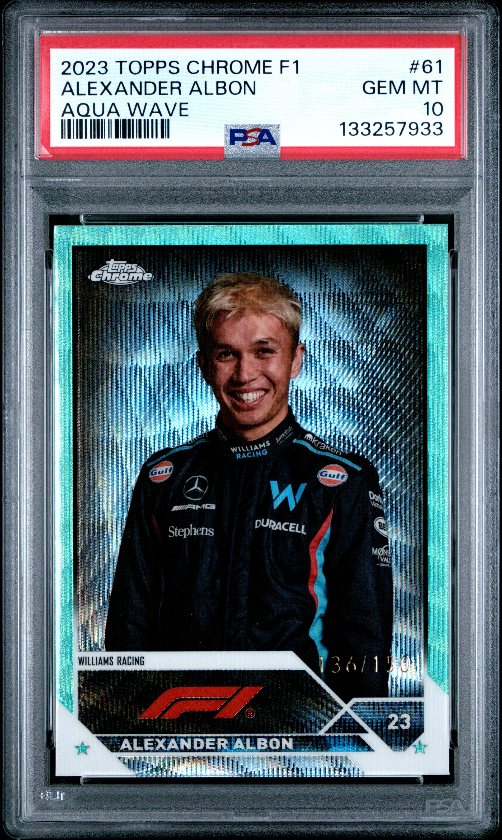 2023 Topps Chrome Formula 1 #61 Alexander Albon Aqua Wave /150 PSA 10