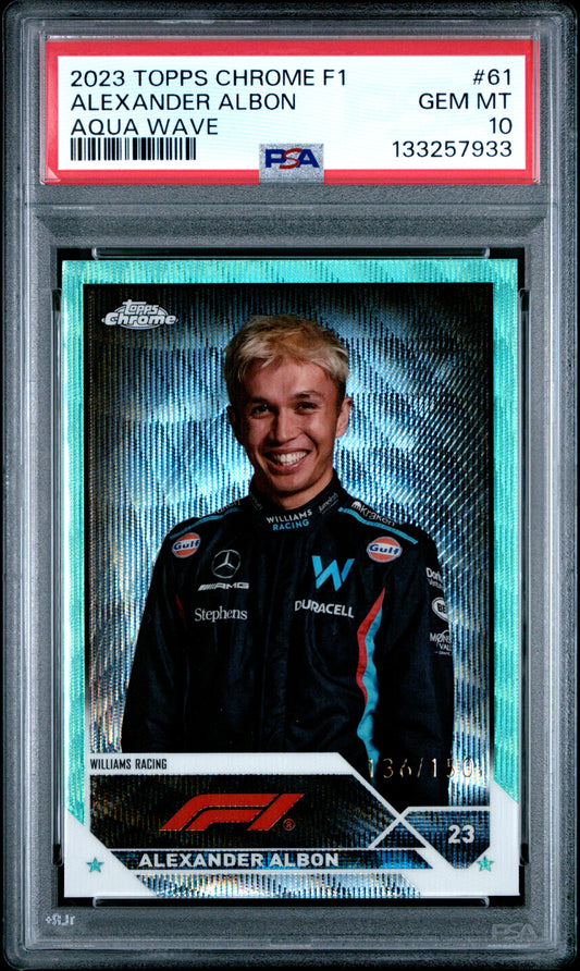 2023 Topps Chrome Formula 1 #61 Alexander Albon Aqua Wave /150 PSA 10