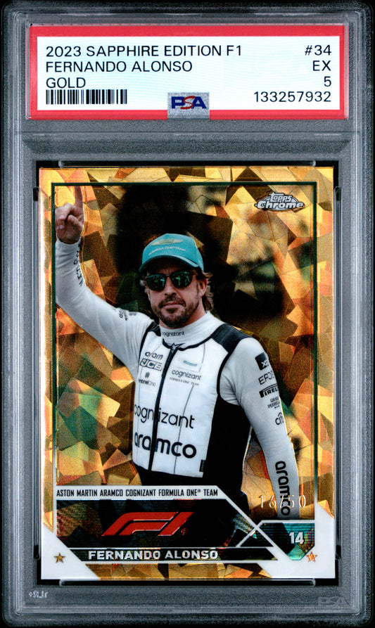 2023 Topps Chrome Formula 1 Sapphire #34 Fernando Alonso Gold /50 PSA 5