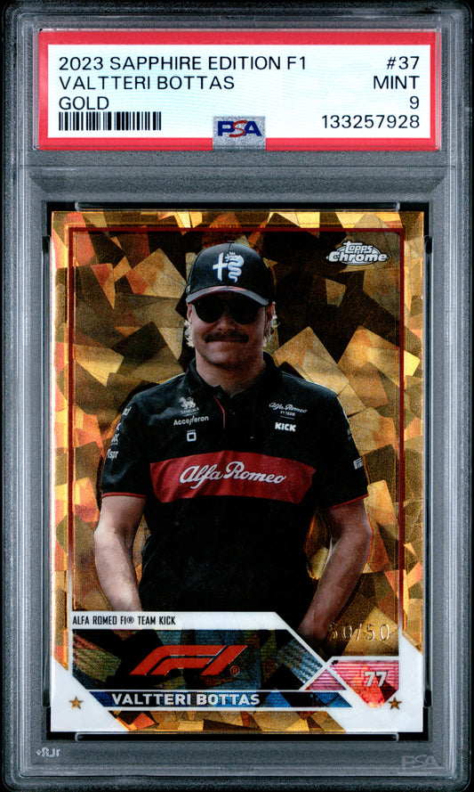 2023 Topps Chrome Formula 1 Sapphire #37 Valtteri Bottas Gold /50 PSA 9