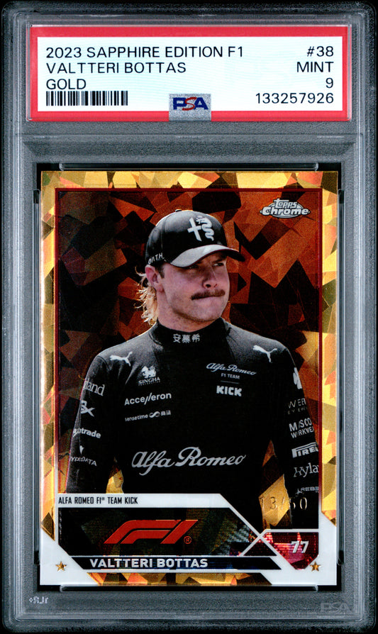 2023 Topps Chrome Formula 1 Sapphire #38 Valtteri Bottas Gold /50 PSA 9