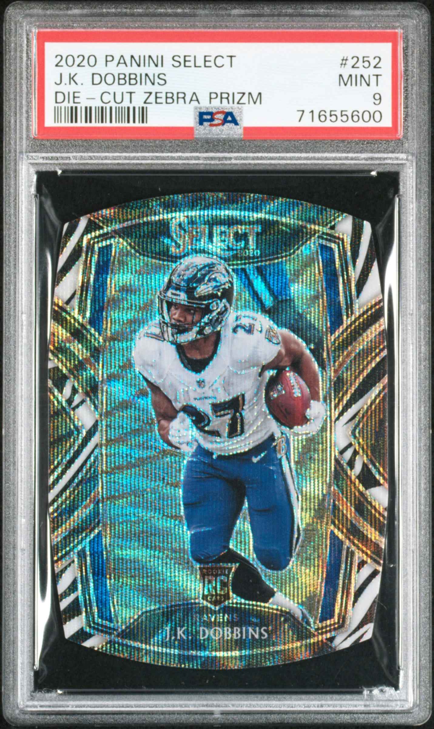 2020 Panini Select #252 J.K. Dobbins Die-Cut Zebra Prizm PSA 9