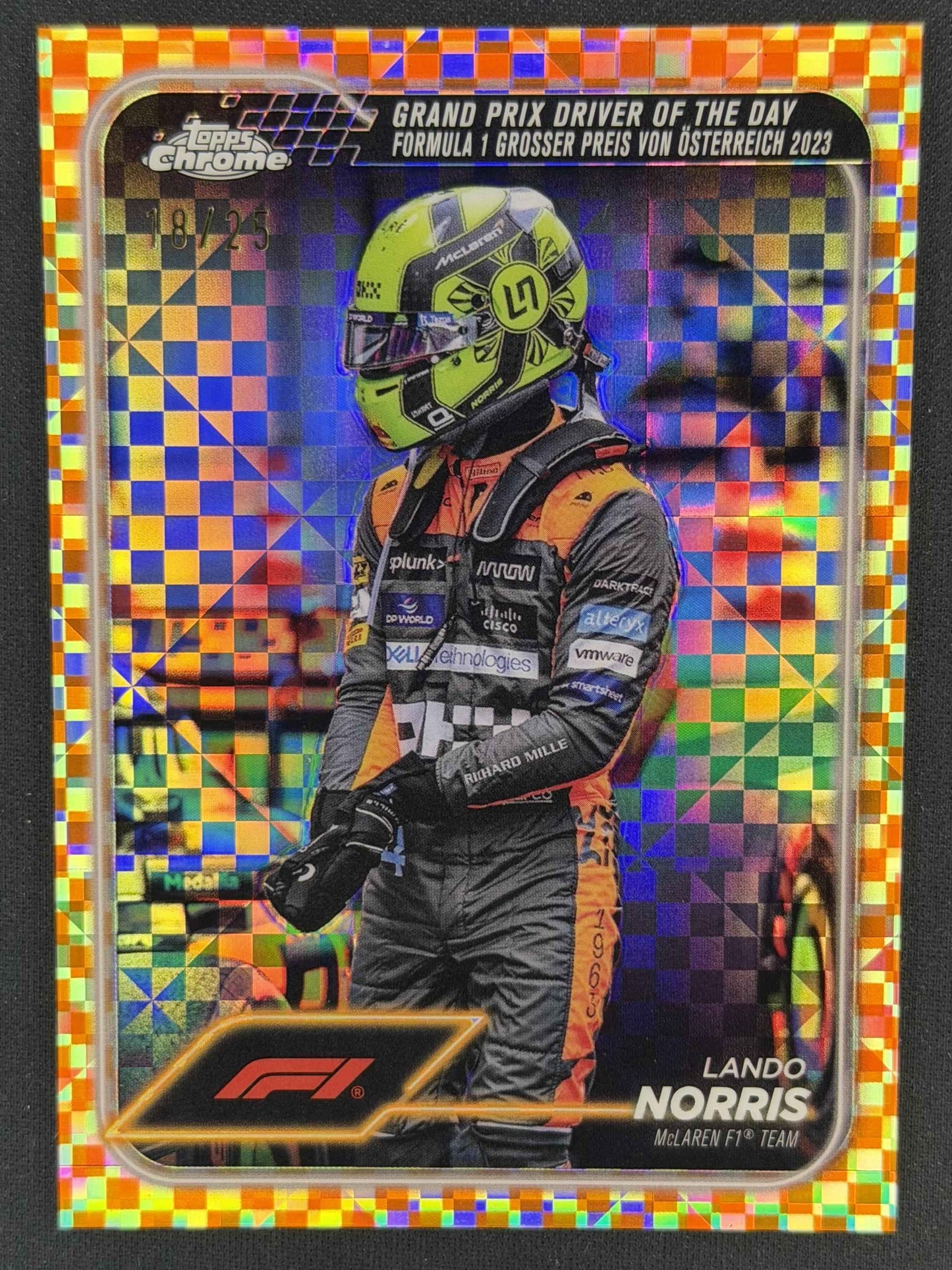 2024 Topps Chrome Formula 1 167 Lando Norris Checker Flag Orange Refractors /25