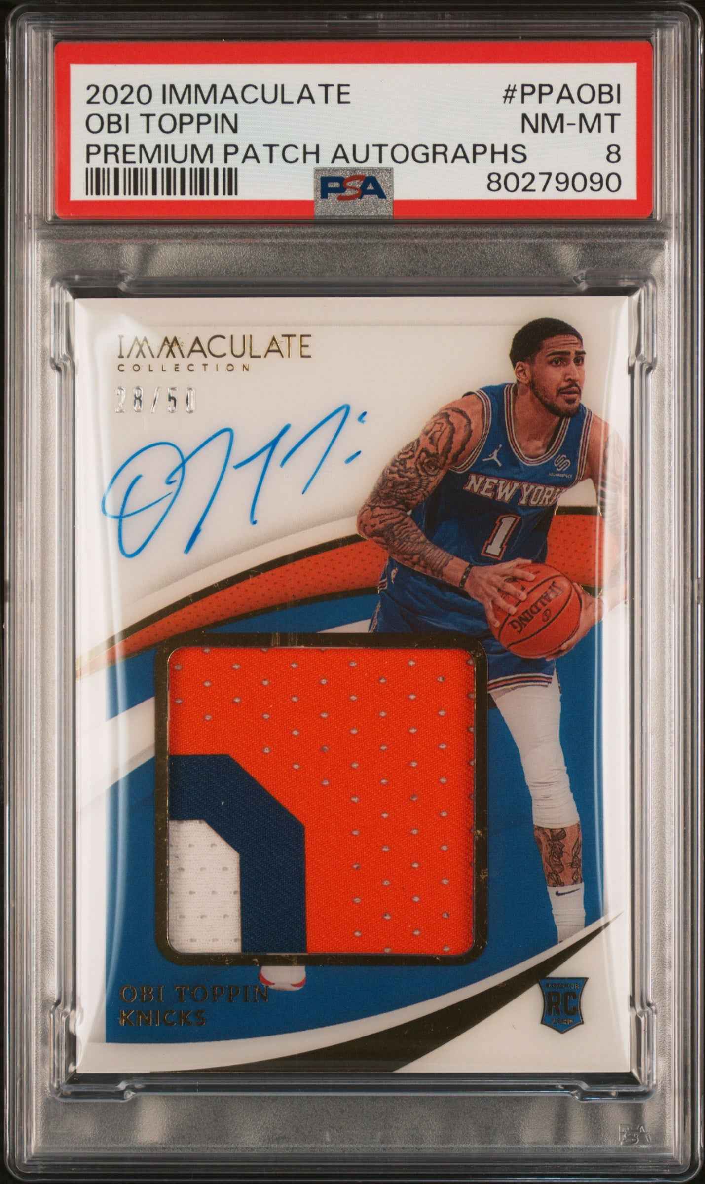 2020 Panini Immaculate Obi Toppin Premium Patch Autographs PSA 8