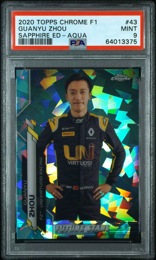 2020 Topps Chrome Formula 1 Sapphire 43 Guanyu Zhou Sapphire Ed-Aqua PSA 9