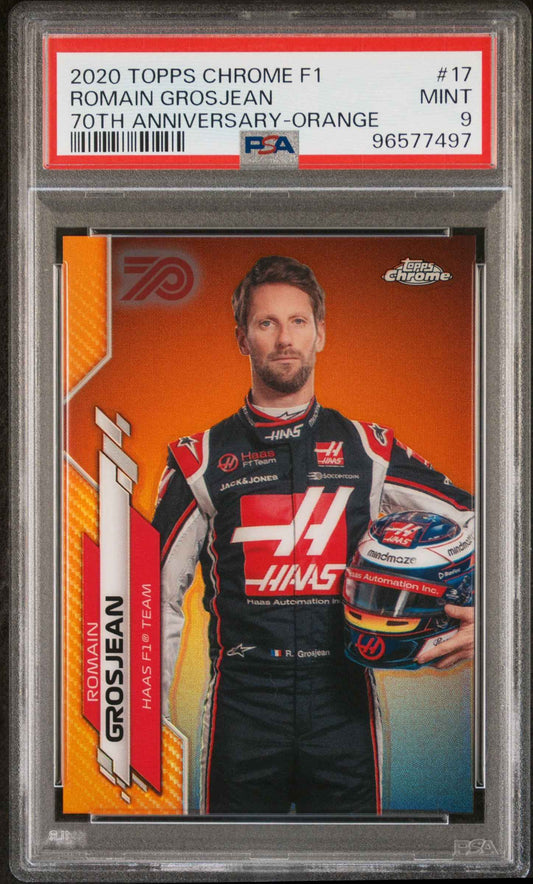 2020 Topps Chrome Formula 1 #17 Romain Grosjean 70th Anniversary-Orange PSA 9