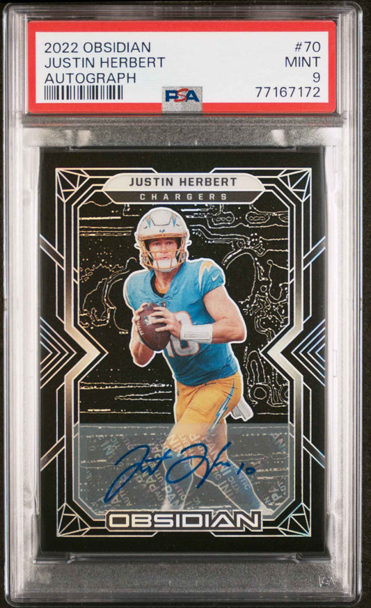 2022 Panini Obsidian #70 Justin Herbert Autograph /15 PSA 9