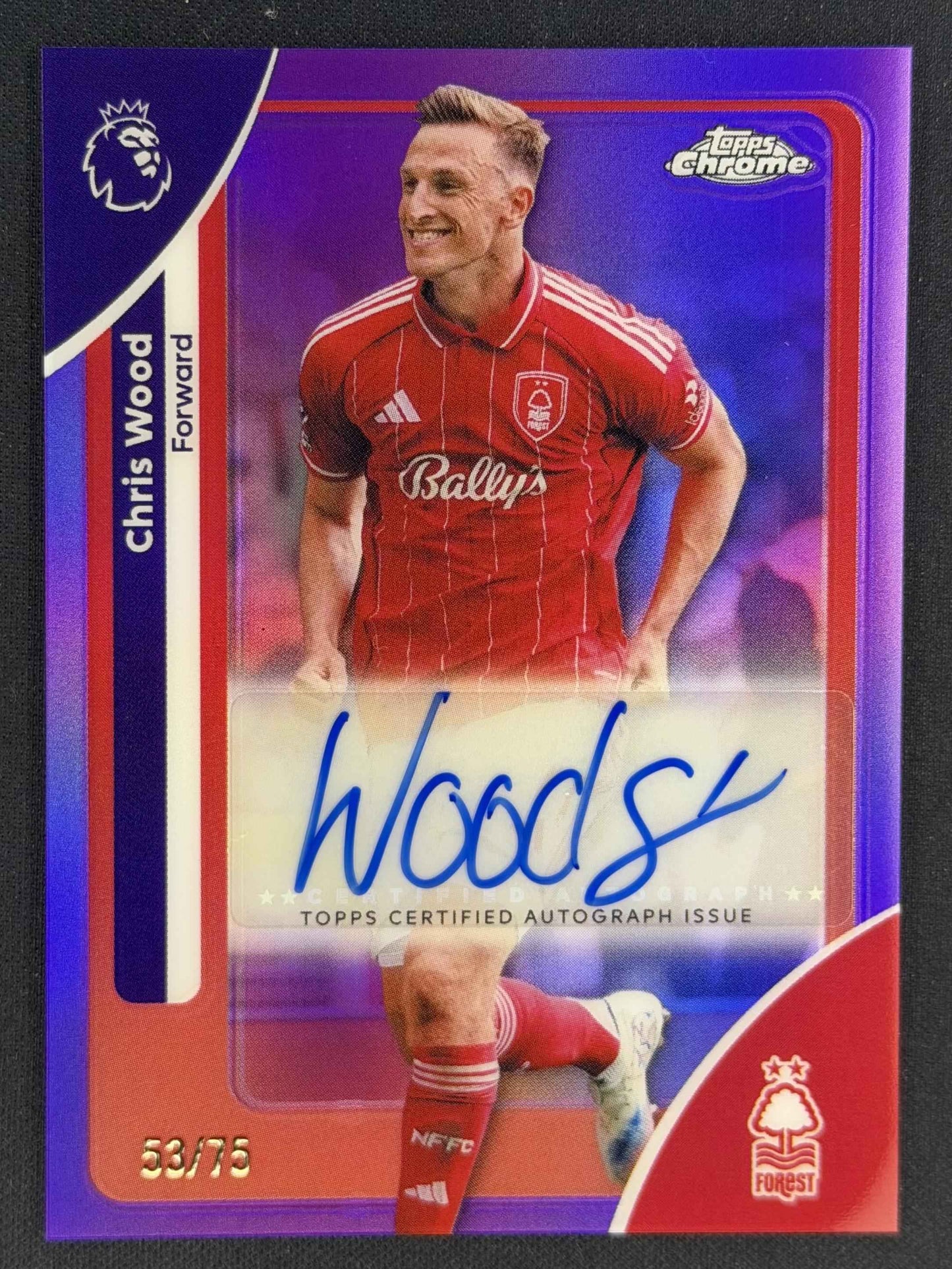 2025-26 Topps Chrome PL Chris Wood Chrome Autographs Purple Refractor /75