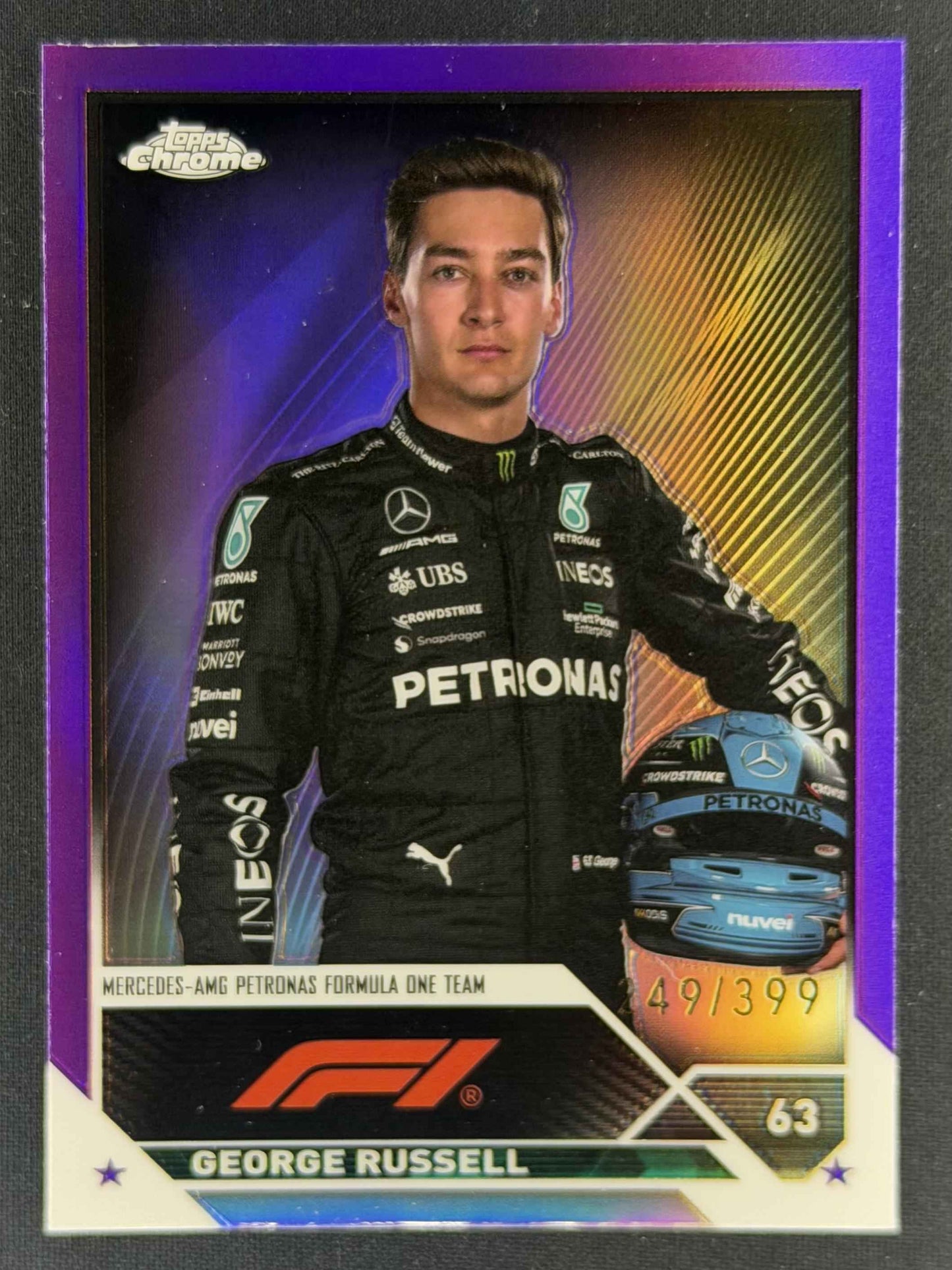 2023 Topps Chrome Formula 1 #13 George Russell Purple Refractor #/399