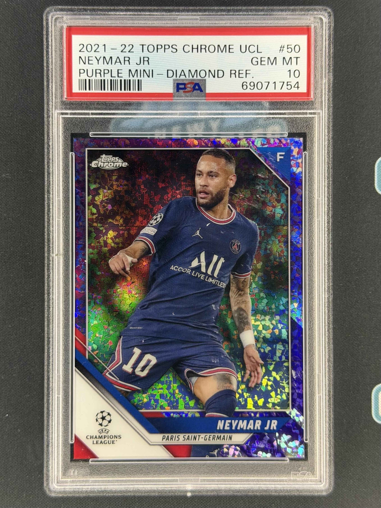 2021 Topps Chrome Uefa Champions League Neymar Jr Purple Mini Diamond Ref PSA 10