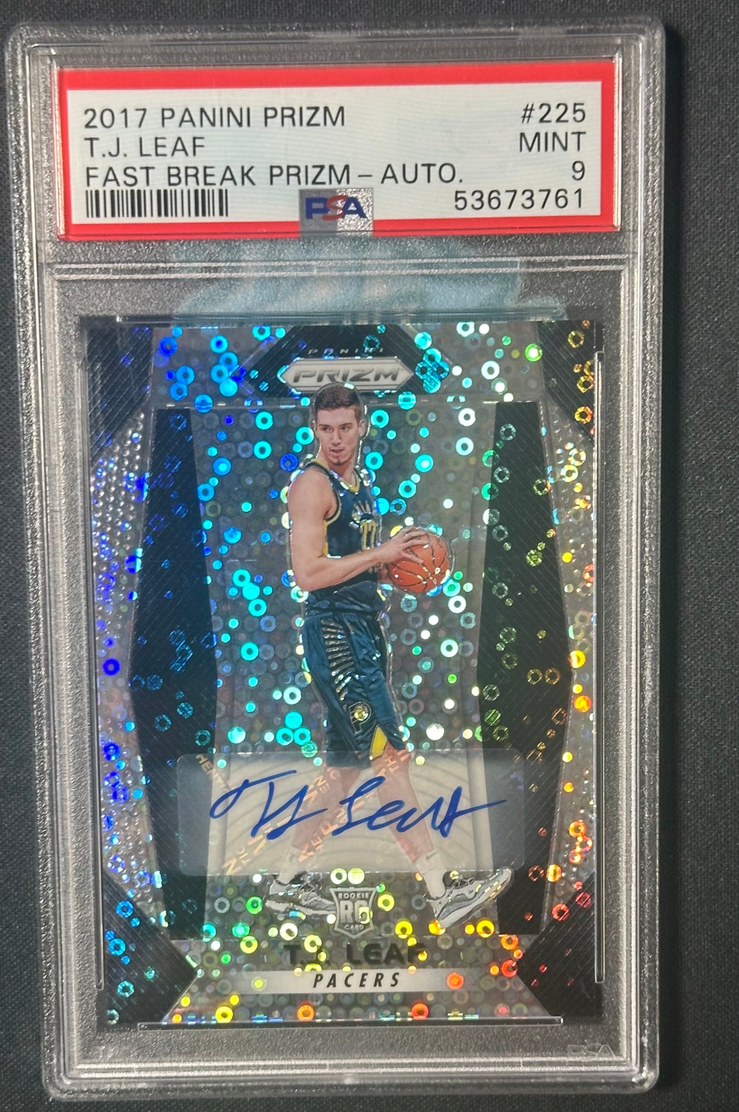 2017 بانيني بريزم #225 TJ Leaf Fast Break Prizm-Auto. دعم البرامج والإدارة 9