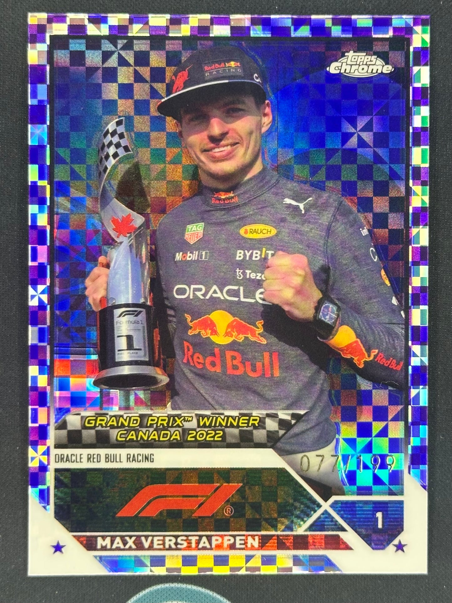 2023 Topps Chrome Formula 1 #152 Max Verstappen Purple Checker Flag X-Fractor /199