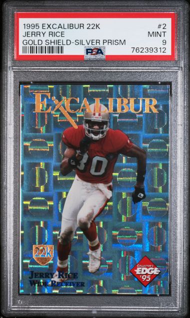 1995 Collector's Edge Excalibur 22K #2 Jerry Rice Gold Shield-Silver Prism PSA 9